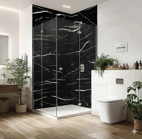 LoXus PVC Wandpaneel in Marmoroptik 120x60cm, Küchenrückwand und Spritzschutz,Wasserfest und Hitzebeständig-Wandverkleidung für Küche,Bad und Dusche-und wohnzimmer wandpaneele- Nero Marquina,4XPanels