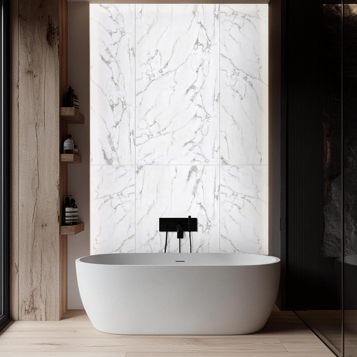 LoXus PVC Wandpaneele 120x60 cm, 4er Set – Marmoroptik, Küchenrückwand & Spritzschutz, wasserfest & hitzebeständig