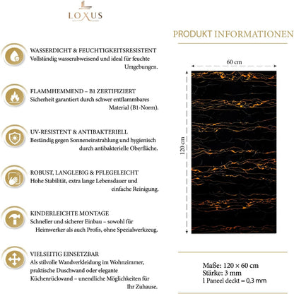 LoXus PVC Wandpaneele 120x60 cm, 4er Set – Marmoroptik, Küchenrückwand & Spritzschutz, wasserfest & hitzebeständig