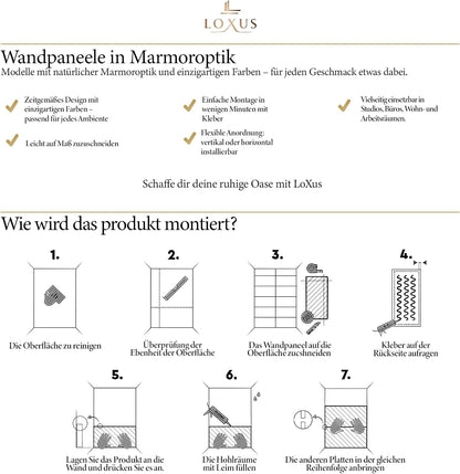 LoXus PVC Wandpaneele 120x60 cm, 4er Set – Marmoroptik, Küchenrückwand & Spritzschutz, wasserfest & hitzebeständig