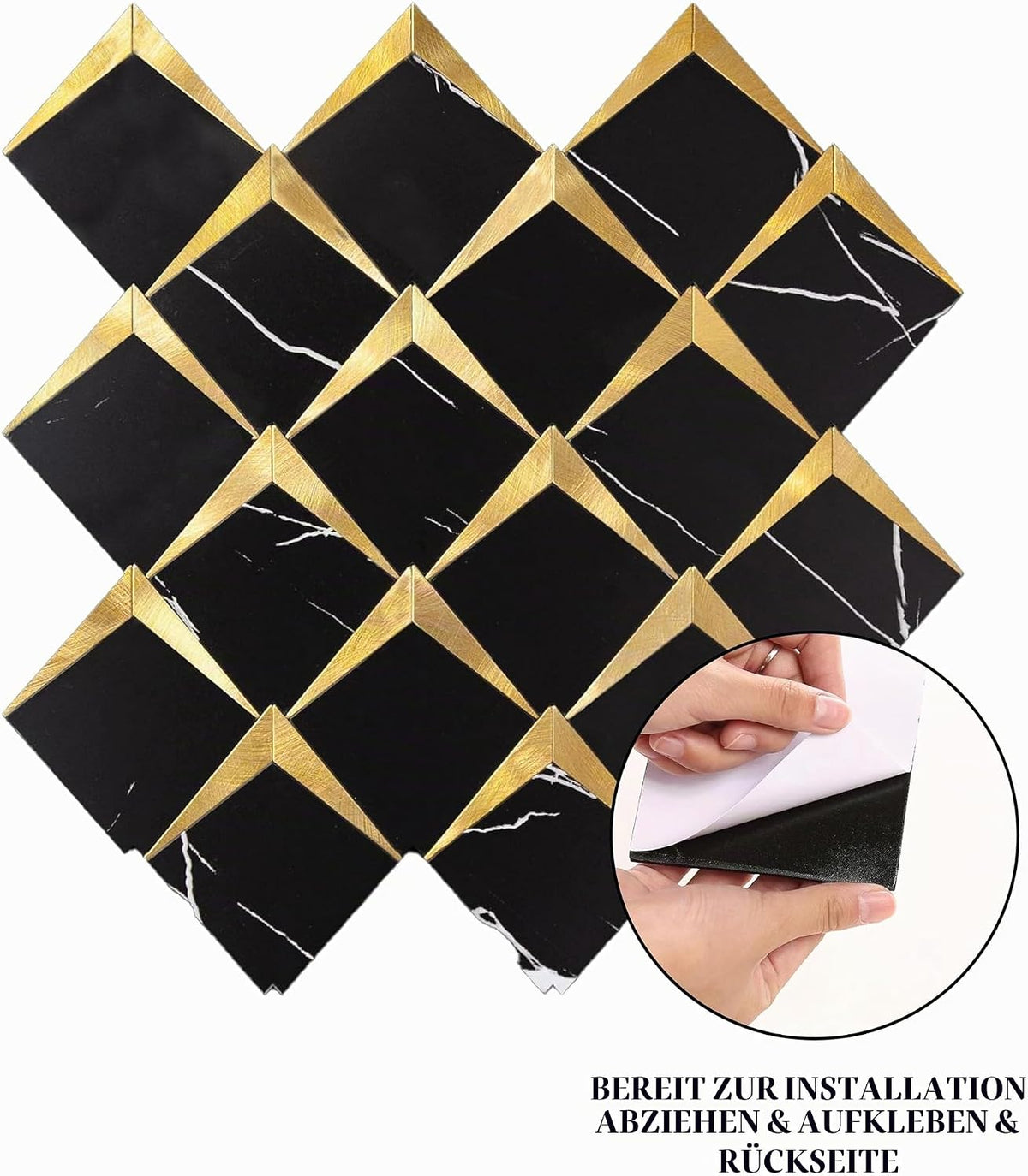 LoXus Mosaikfliesen Sechseck 29x25 cm, 10er Set – Selbstklebende 3D Fliesenaufkleber in Steinoptik, wasserfest für Küche, Bad & Spritzschutz