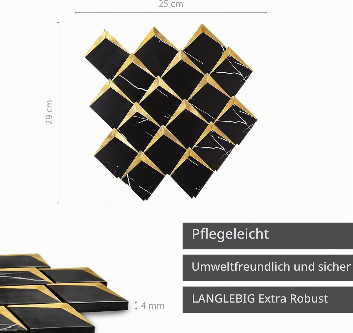LoXus Mosaikfliesen Sechseck 29x25 cm, 10er Set – Selbstklebende 3D Fliesenaufkleber in Steinoptik, wasserfest für Küche, Bad & Spritzschutz