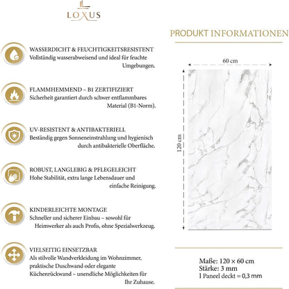 LoXus PVC Wandpaneel 120x60 cm–Marmoroptik,Küchenrückwand & Spritzschutz, wasserfest & hitzebeständig, 1 Panel