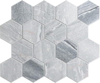LoXus Mosaikfliesen Sechseck 29x25 cm, 10er Set – Selbstklebende 3D Fliesenaufkleber in Steinoptik, wasserfest für Küche, Bad & Spritzschutz